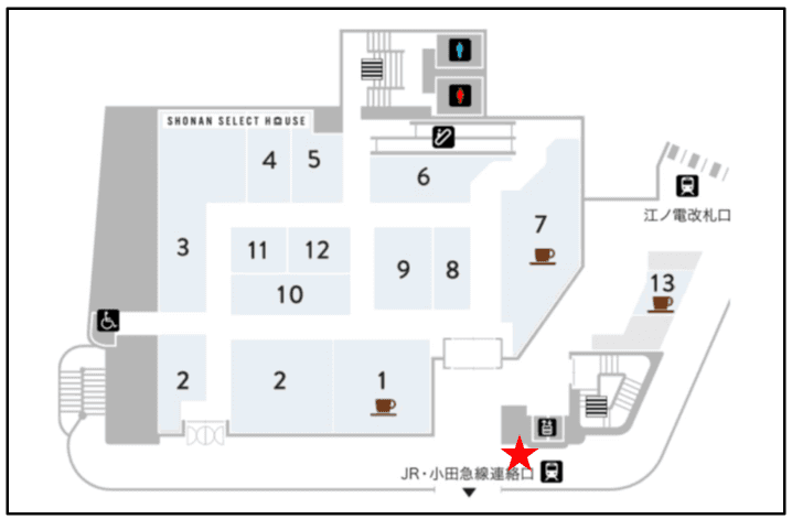 ODAKYU 湘南 GATE2F エレベーター横の図面・フロアマップ
